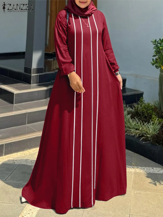 ZANZEA Vintage Autumn Long Sleeve Abaya Hijab Sundress Casual Islamic Clothing Marocain Eid Mubarek Dresses Women Muslim Dress