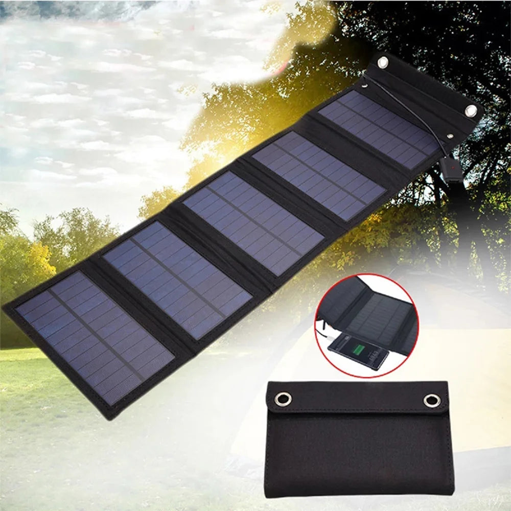 600W Fast Charging Foldable Solar  Panel USB 5V Mobile Black Solar Panel Outdoor Camping And Hiking Travel Power Bank