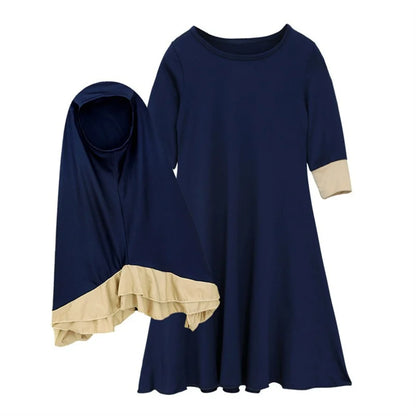 Muslim Children Girls 2 Pieces Prayer Dress Hijab Abaya Ramadan Sets Arab Kids Headscarf Long Robe Islamic Eid Chador Gown