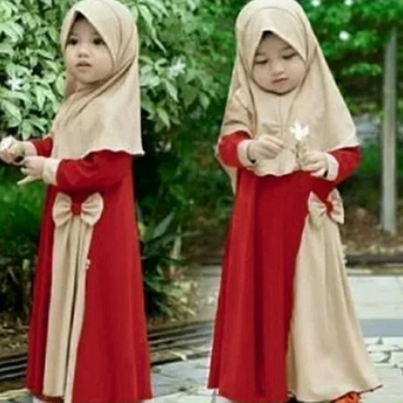 Abaya Kaftan Islamic Clothing Muslim Prayer Garment Dress Arab Middle Eastern Prayer Hijab Teen Girl Simple Two-Piece Suits Kids