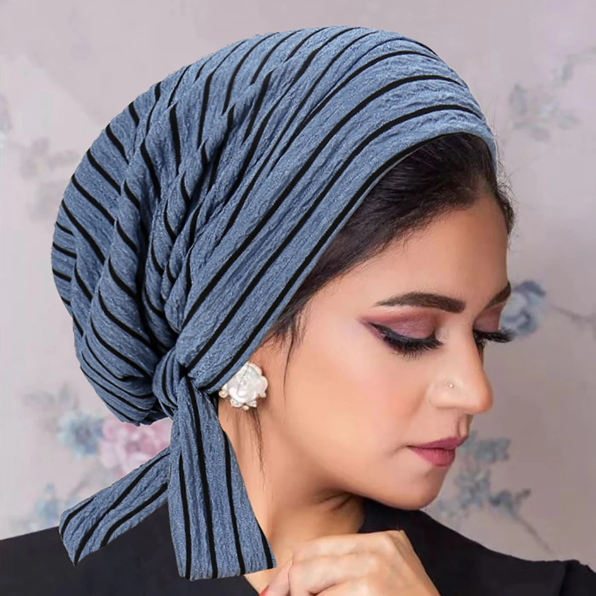 Trendy Stripe Turban Cap Women Muslim Hijab Islamic Chemo Cap Head Scarf Ladies Head Wrap Cover Hijab Scarf