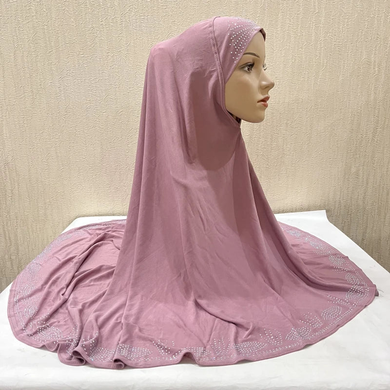 H058 Big size pray hijab with stones muslim scarf hat instant headwrap cover chest part