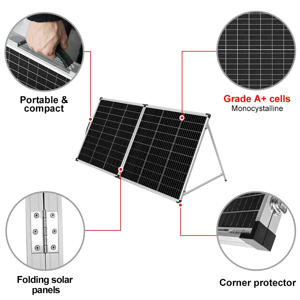 DOKIO 100W 160W 200W Foldable Solar Panel China 10A/20A 12V Controller Folding Photovoltaic Cell/System Charger Solar Board