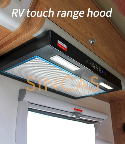 Car Kitchen Range Hood RV Vehicle Range Hood Touch Switch with Led Light Removable Cleaning Camper Caravan Mini Range Hood 12V