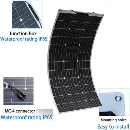 200w Solar Panels 100W Solar Panel 12v Solar Panel Kit 300W Flexible Solar battery for RV Boat Cabin Tent Car Trailer Battery