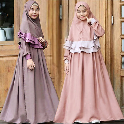 Kid Ramadan Robe Girls Muslim Toddler Abaya Dress Dubai Clothing Traditional Costumes Girls Outfits&Set 18M,24M,2T,3T,4T,5T,6T