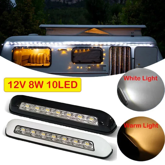 12V 8W 10LED RV LED Awning Porch Light Waterproof Caravan Interior Wall Lamps Light Bar Van Camper Trailer Exterior Lamp