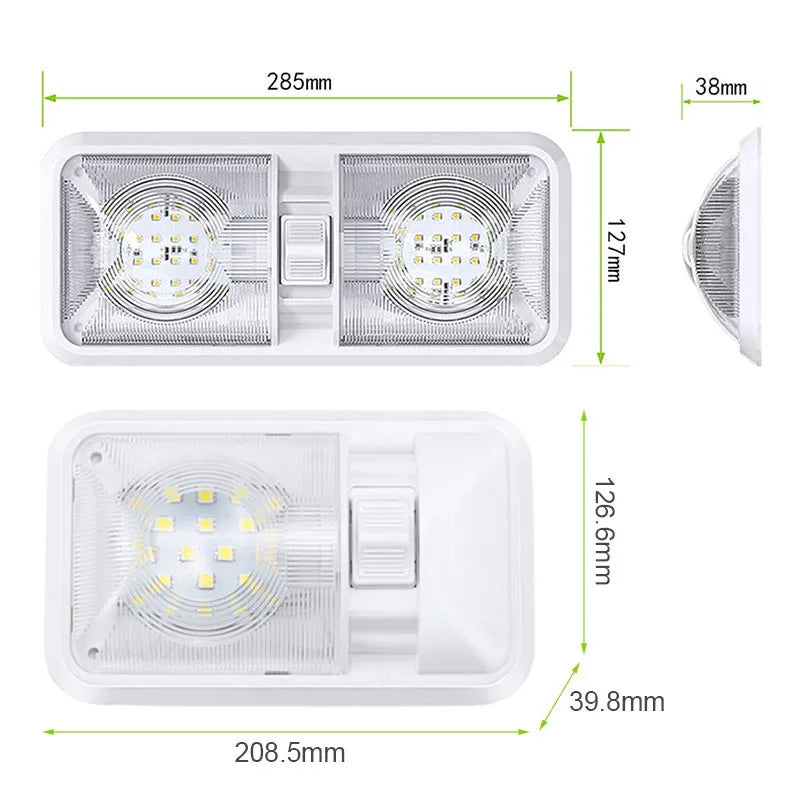 LED RV Lights 12V/24V Light Interior Double Dome Light for Truck Boat Light Adjustable Camper Trailer Caravan Accessories 48LED