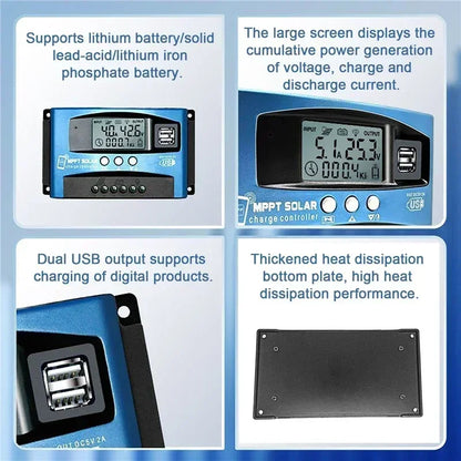 30A/40A/50A/60A/100A LCD Large Digital Display Bluetooth WIFI Solar Charge Controller 12V/24V 12-60V Dual USB MPPT Controller