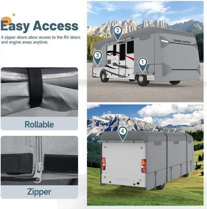 Class A RV Fits 37-40Ft Motorhome Upgraded Heavy Duty 7 Layers Top Windproof Breathable A Camper Cover wit