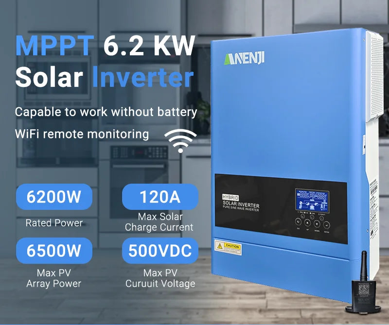 6.2KW 4KW 48V 24V Hybrid Solar Inverter MPPT Pure Sine Wave On/Off Grid Inversor 230V Built-in 120A 100A Solar Charger PV 500V