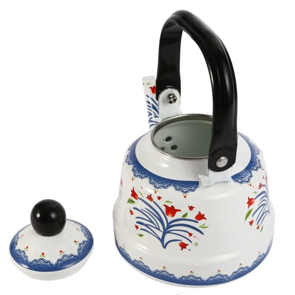 European Style Enamel Tea Kettle Exquisite Enamel Handmade Ancient Bell Pot No Whistling 2.5L Water Kettle Kitchen