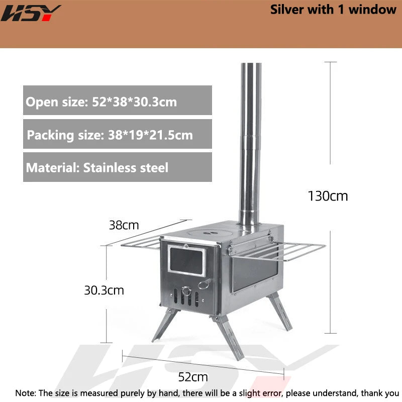 Stainless Steel Folding Heating Tent Stove, Outdoor Camping, Firewood Stove, Picnic Fire Stove with Window