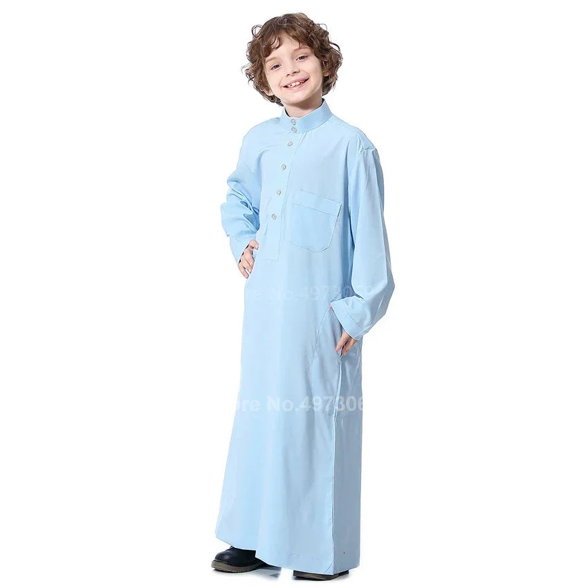 Muslim Robe Teenager Kids Saudi Arabia Pakistan Boy Middle East Full Sleeve Jubba Islamic Clothing Men Party Thobe Kaf M13