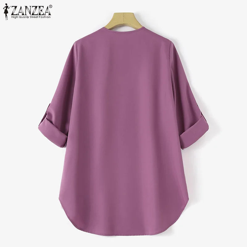 ZANZEA Fashion Abaya Muslim Blouse Woman Casual Holiday Baggy Shirt Long Sleeve O-Neck Tops Elegant Solid Islamic Clothing 2024