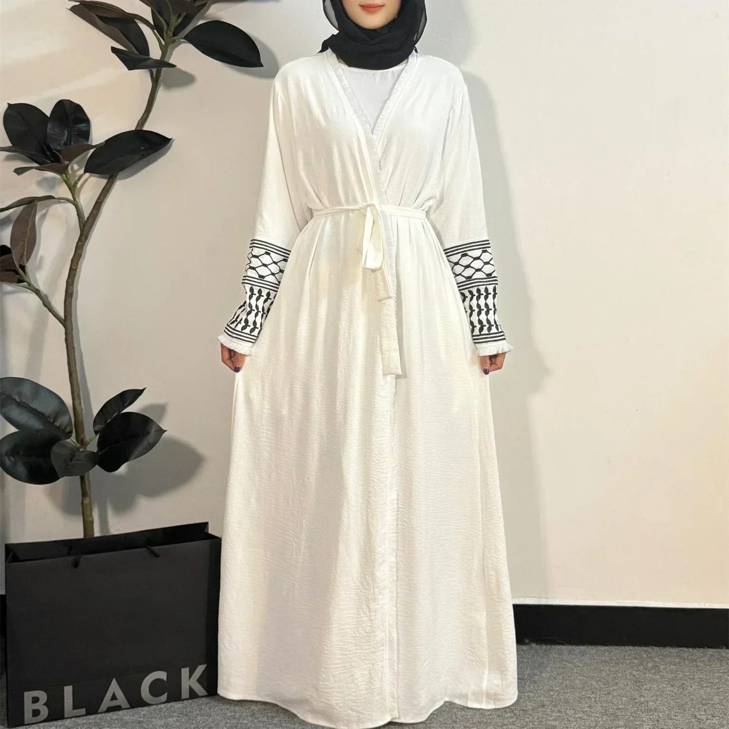 Open Front Abaya Muslim Long Sleeve Cardigan Abayas Maxi Dress Women's Clothing Tassel Embroidery Out Kaftans Women Jilbabs