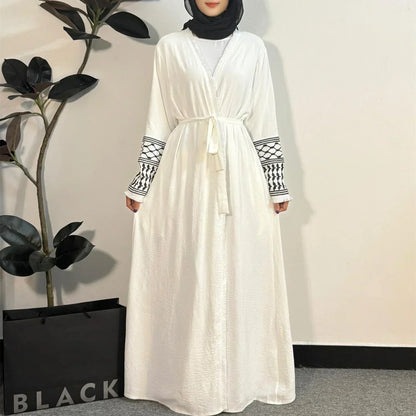 Open Front Abaya Muslim Long Sleeve Cardigan Abayas Maxi Dress Women's Clothing Tassel Embroidery Out Kaftans Women Jilbabs