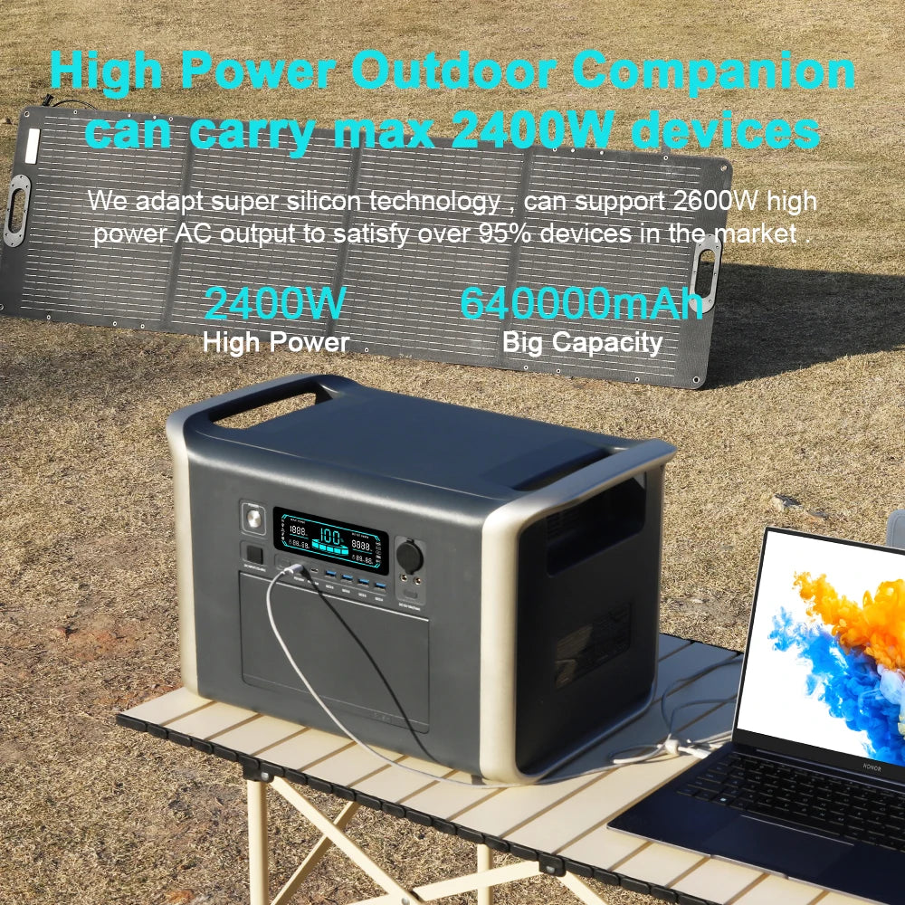 Camping Portable Power Station Solar Generator 1000W 2000W Lifepo4 Battery 220V AC Outlets Power Flexible Solar Panel Equipment