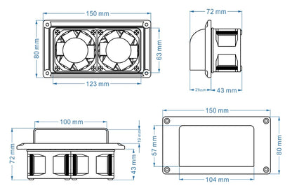 TYTXRV Caravan Motorhome Trailer Side Air Vent Ventilation Exhaust Fan RV White DC12V 13.2W for Camper Trailer Boat Marine Yacht