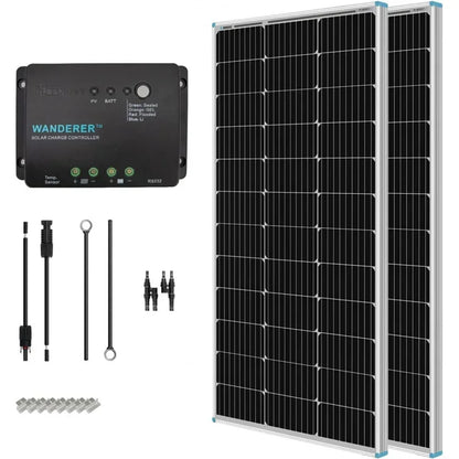 200 W 12 Volt Monocrystalline Panel Starter Kit & 2PCS Panels 100 12 High-Efficiency