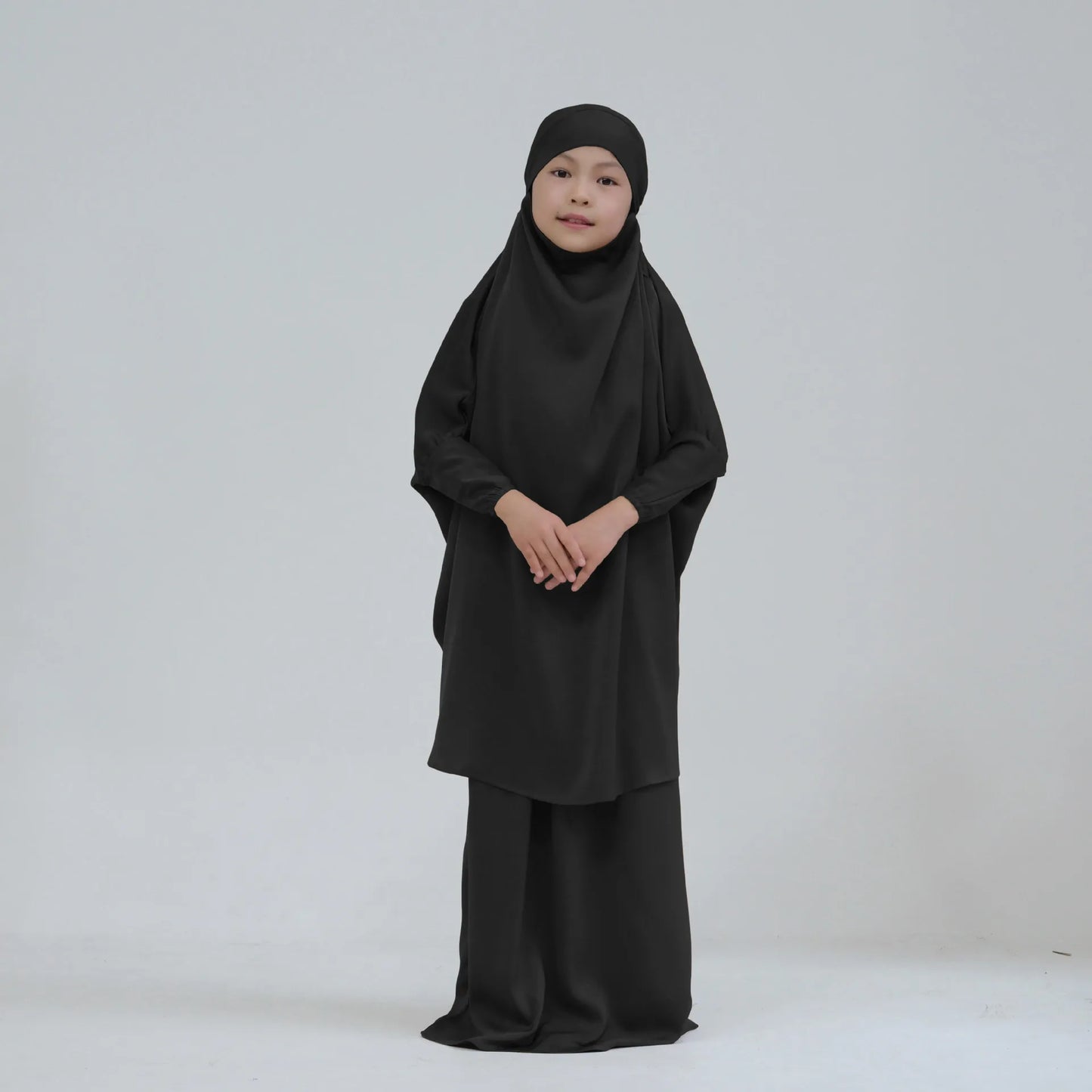 Eid Ramadan Muslim Kids Girls Hijab Dress Hooded Khimar Skirt Abaya Prayer Garment Islamic Clothing Full Cover Burqa Niqab 2PCS