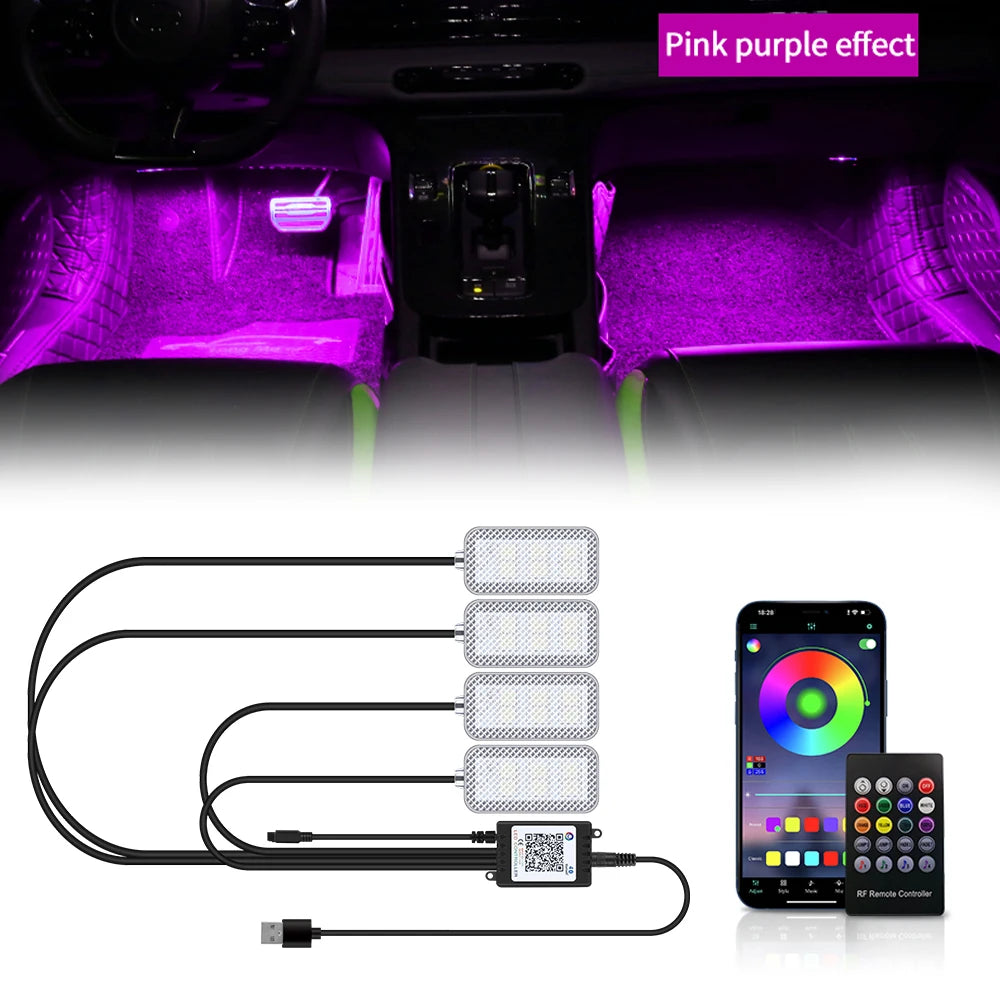 LED Car Interior Ambient Foot Strip Light Kit Accessories Backlight Remote App Music Control Auto RGB Decorative Lamp