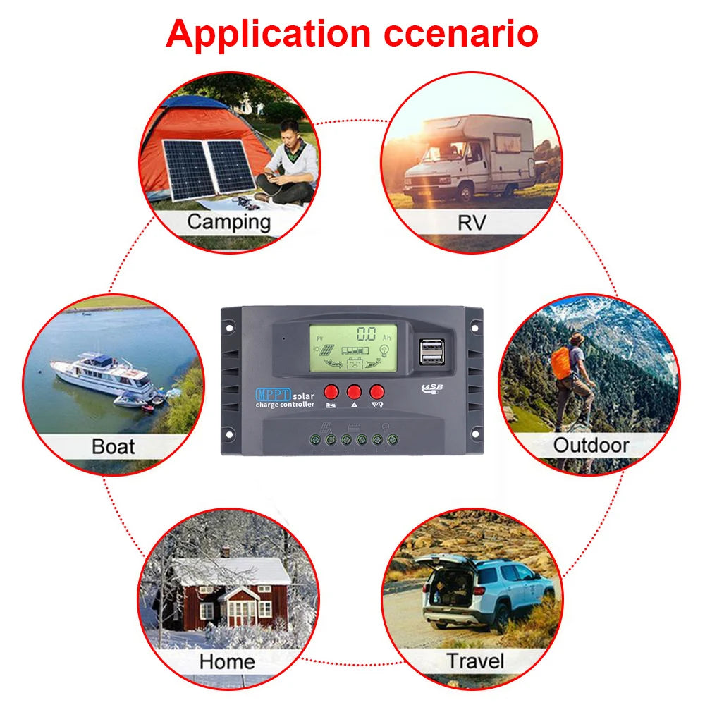 12V/24V MPPT Solar Charge Controller 50VDC Regulator Colorful Screen For Lifepo4 GEL Lithium Lead Acid Battery 20A/30/50/60/100A