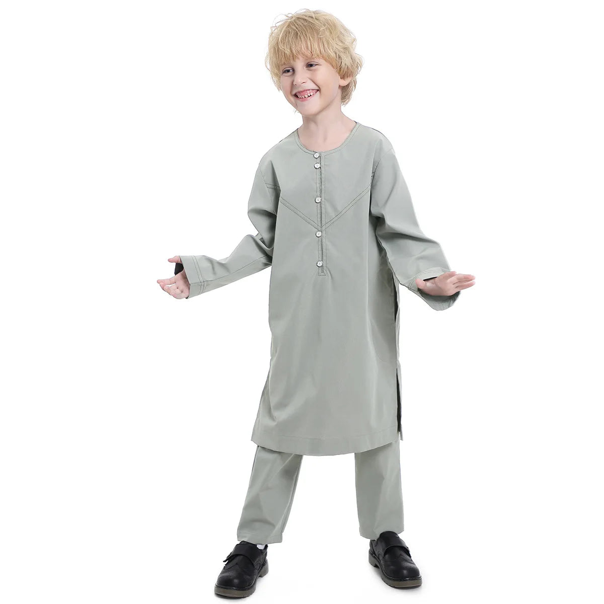 Morocco Muslim Arab Boy Thobe Children Abaya Ramadan Jubba Thobe Dress Pant Set 2 Piece Caftan Robe Kaftan Musulman Ensembles