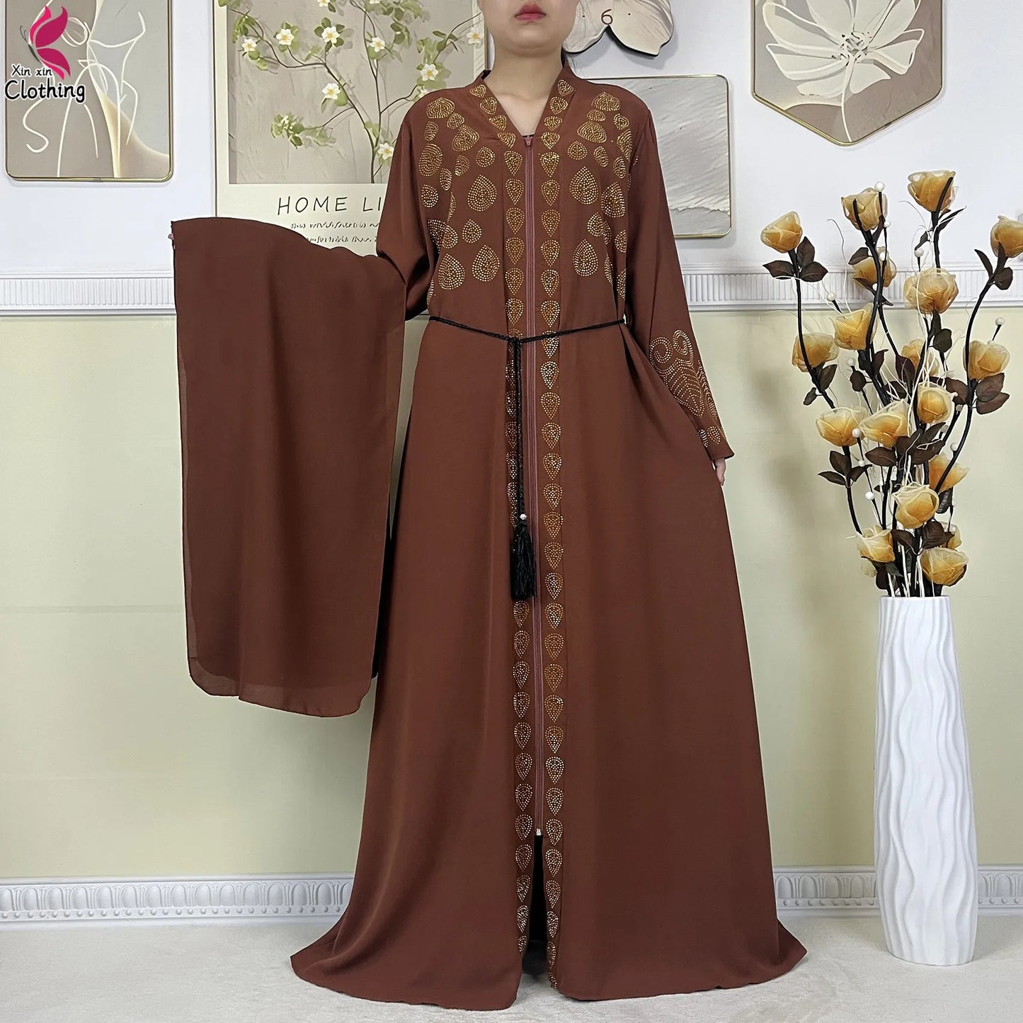 New Muslim Abayas For Women Long Sleeved Dress Dubai Lady Elegant Long Dress Islam Clothing African Abaya Loose Robe With Turban