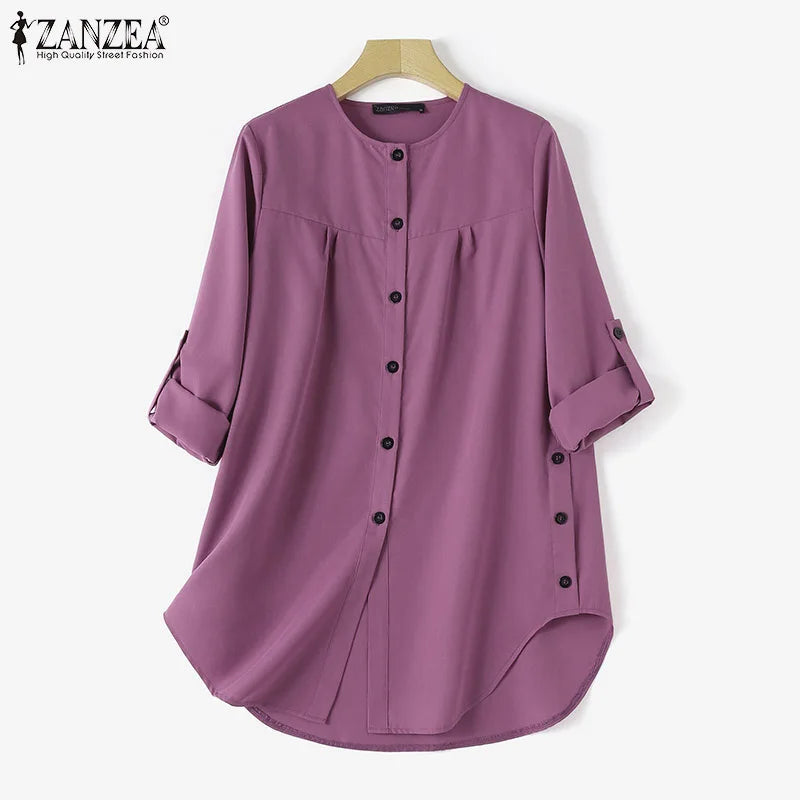 Muslim Hijab Blouse ZANZEA Spring Long Sleeve O Neck Tops Elegant Abaya Turkey Kaftan Isamic Clothing Women Fashion Long Shirt