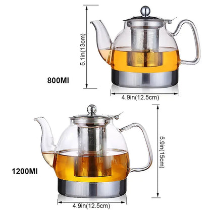 Glass Tea Pots Gas Stove Induction Cooker Water Kettle Chinese Style Teapot With Filter Heat resistant Flower Tea 800/1200ML 1pc