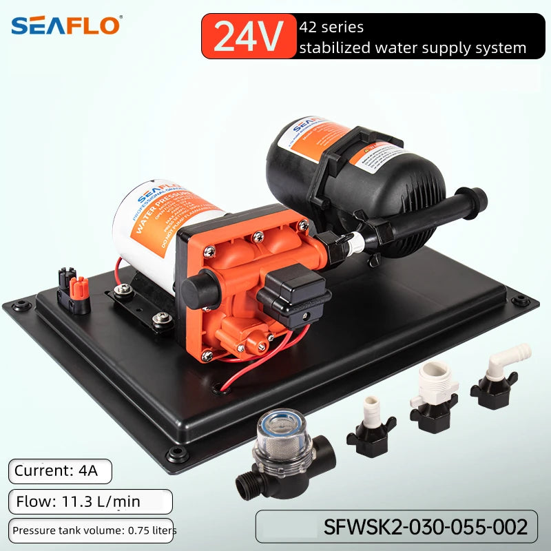 SEAFLO Rv Water Pump and Accumulator Tank System 33&42&51 Series 12V 24V DC Booster High Flow Water Pump Set RV Water Pump