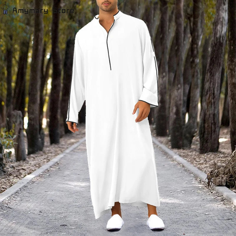 Loose Muslim Kaftan Robe Middle East Men Long Sleeve Arab Islamic Solid Color Maxi Dubai Abaya Jubba Thobe Robes Clothing