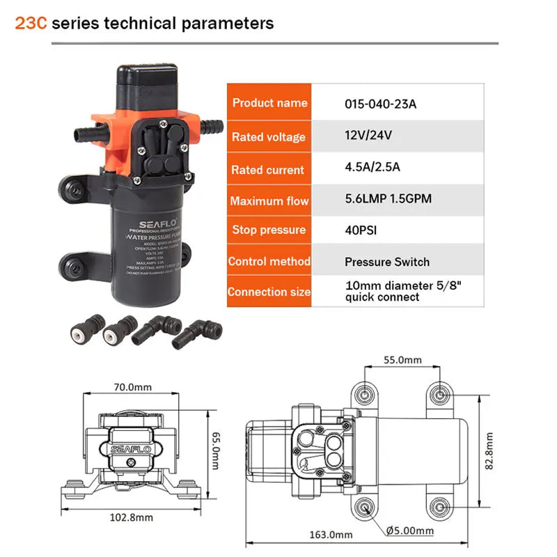 SEAFLO Diaphragm Pump DC Marine Pump 12V Water Pump 23C Series Automatic Fresh Water Pump For RV Boat Yacht