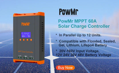 PowMr MPPT 45A 35A 25A Solar Charger Controller 12V 24V Auto Lifepo4 Battery Charger Solar Panel Regulator Max PV Input 100VDC