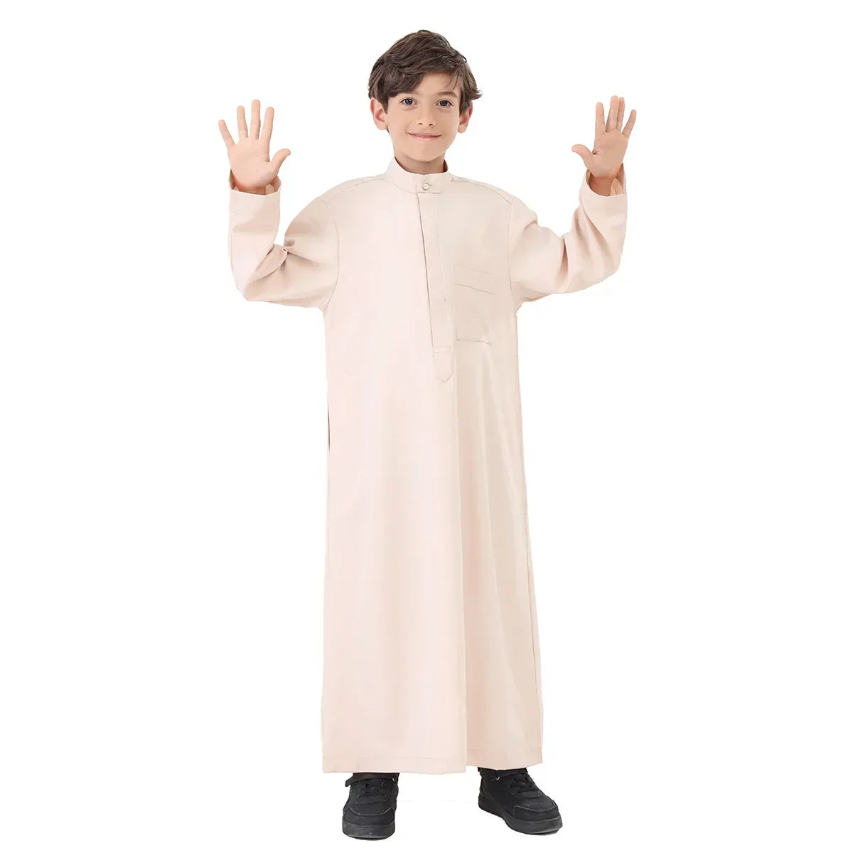 Ramadan Eid Muslim Solid Color Robe Islamic Arab Children Long Sleeve Dress Jubba Thobe Abaya Dubai Boys Clothing Turkey 2025