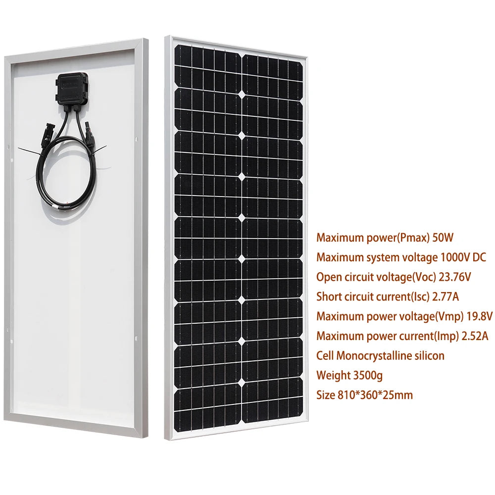 XINPUGUANG Rigid Glass Solar Panel Monocrystalline 10W 25W 50W 100W 200w Power Generation PV Panel charge  paneles solares