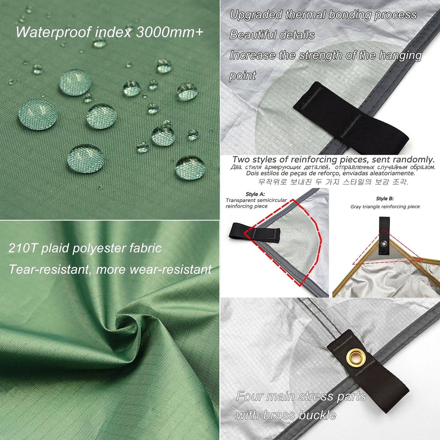 Waterproof Tent Tarp 19 Hang Points Survival Tent Outdoor Camping  Tactical Sun Shelter 4x4 3x4 3x3 Lightweight Sunshade Awning