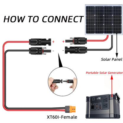 Solar Connector to XT60I- F Adapter 12AWG CableConnect Solar Panel Charge Cable for Solar Generator Portable Power Station