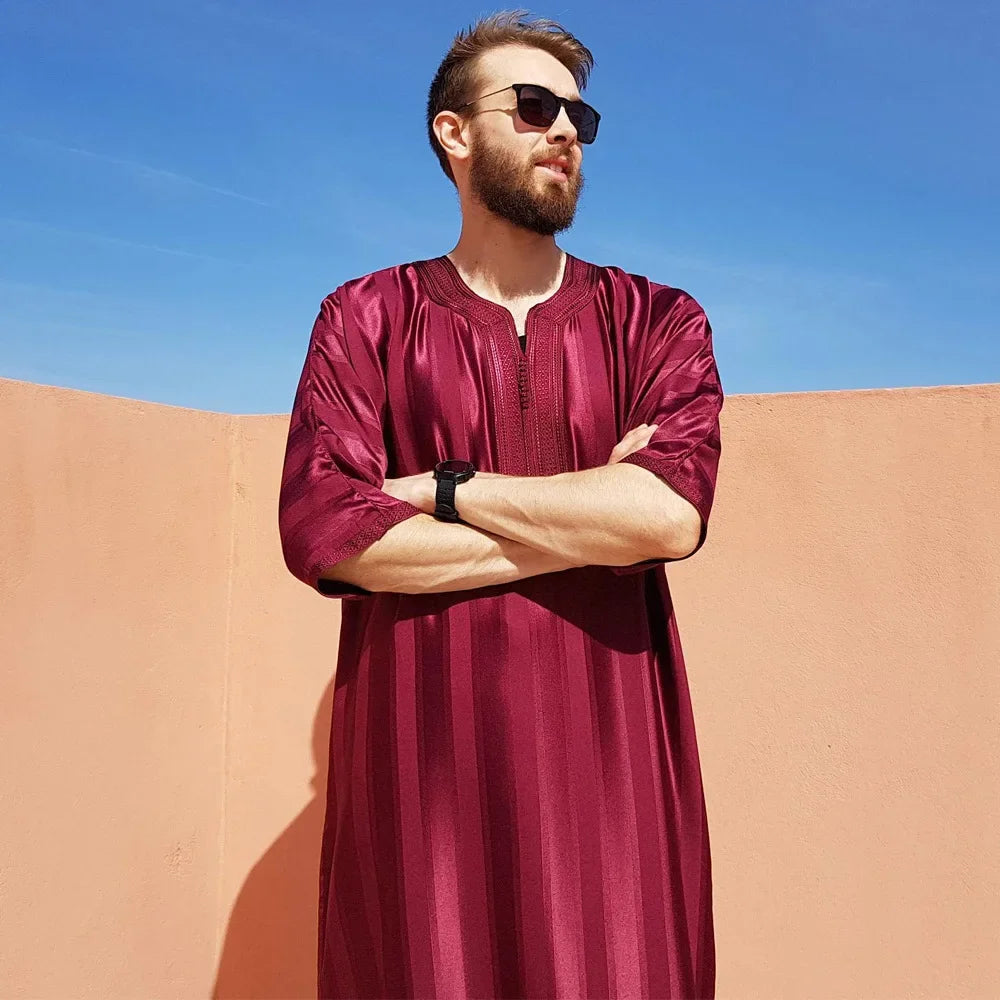 2023 New Men Arab Muslim Fashion Islamic Clothing Men Embroidered Jubba Thobes Homme Moroccan Kaftan Eid Prayer Long Robe Dress