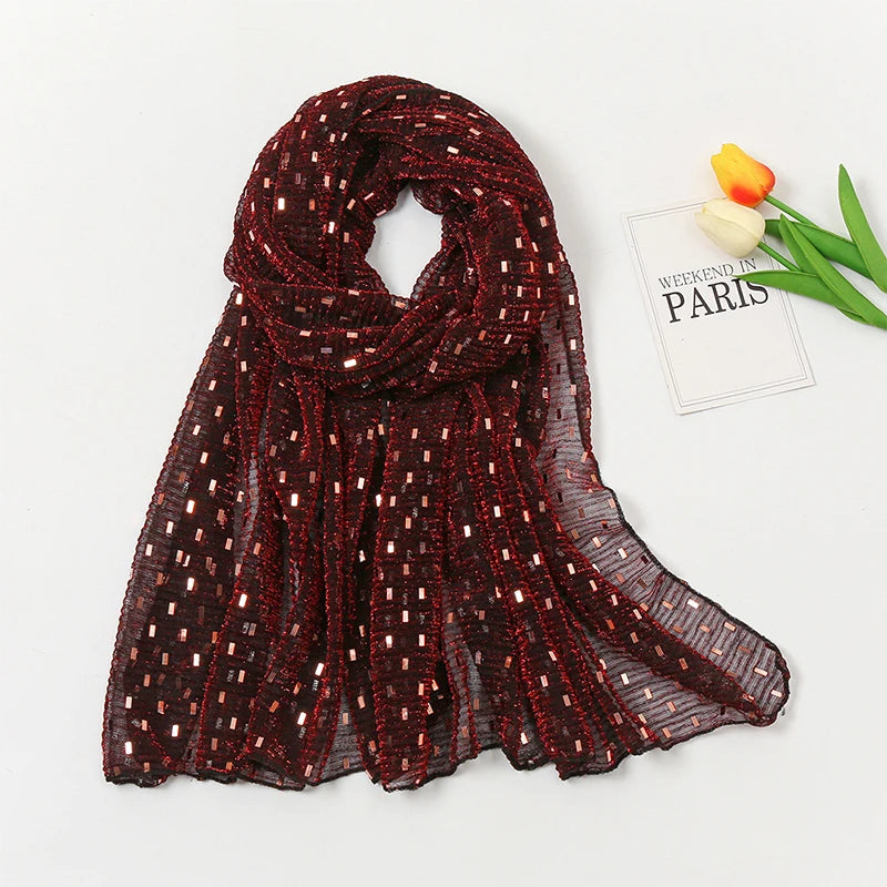 Glitter Shimmer Muslim Hijabs Fashion Solid Bubble Chiffon Scarf High Quality Shawl Scarves Silver Crinkle Woman Headscarf