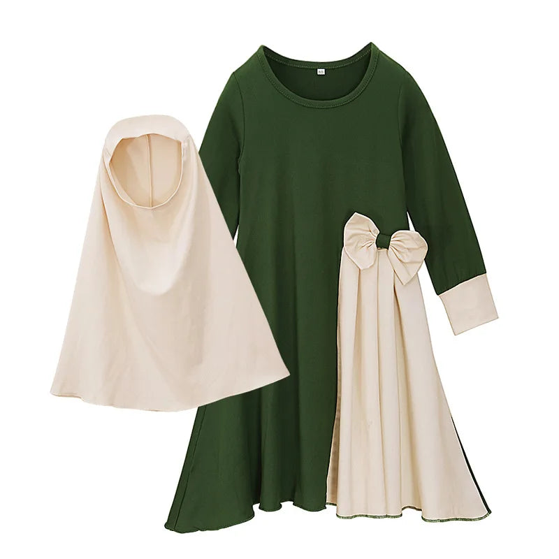 Abaya Kaftan Islamic Clothing Muslim Prayer Garment Dress Arab Middle Eastern Prayer Hijab Teen Girl Simple Two-Piece Suits Kids