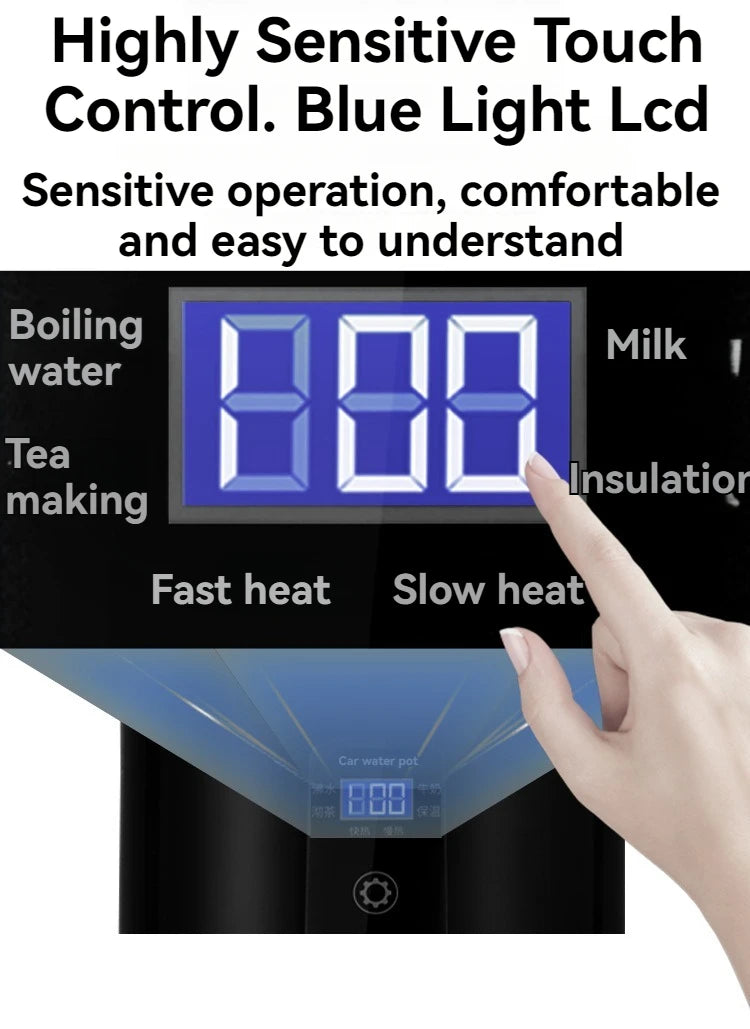 Car Home Electric kettle 1300ML Open Water Cup 12V/24V Temperature-controlled LCD Display 304 Stainless Steel  Travel Coffee