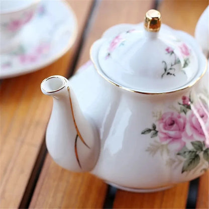 Noble Ceramic Teapot 500ML Teacup 120ML Pink Camellia Coffee Pot Home High Grade Porcelain Kettle Jug Party Cafe Teaware Tea Pot