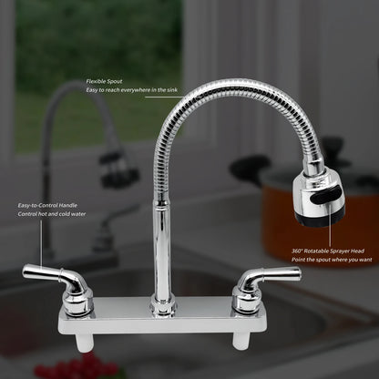 RV Faucet Replacement, RV Kitchen Sink Faucet with 360 Degree Rotatable Sprayer Flexible Spout, Bathroom Faucet Set for Campers