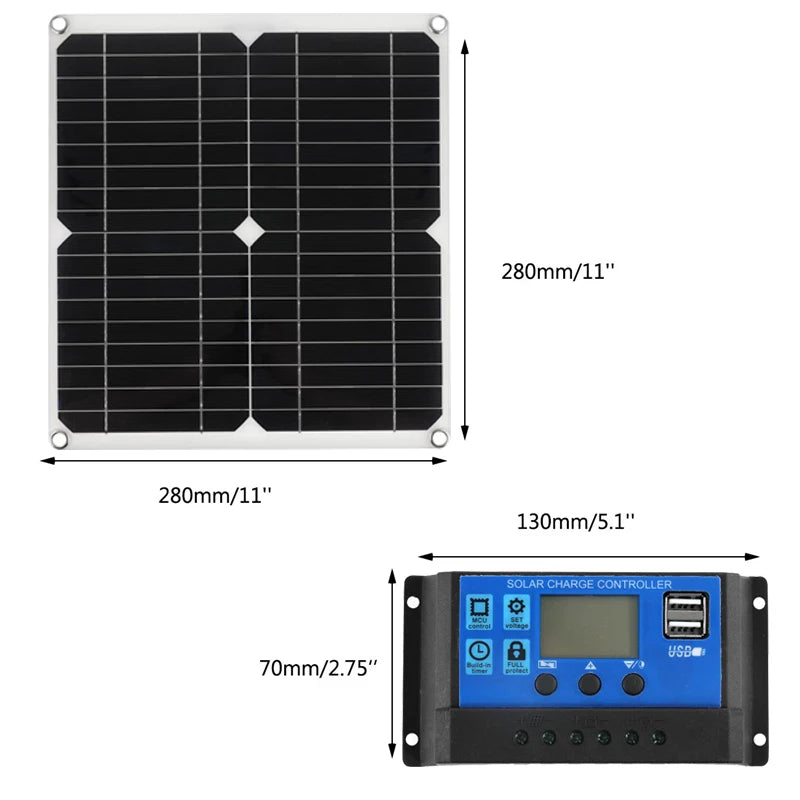 200W 12V Solar Panel Kit With 60A Controller USB  Portable Solar Power Charger for Bank Battery Camping Car Boat RV Solar Plate