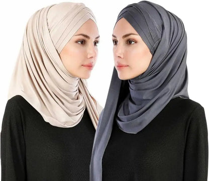 Women Turban Jersey Hijab Lightweight Soft Forehead Cross Instant Hijab Shawls and Wraps Muslim Stretch Head Scarf