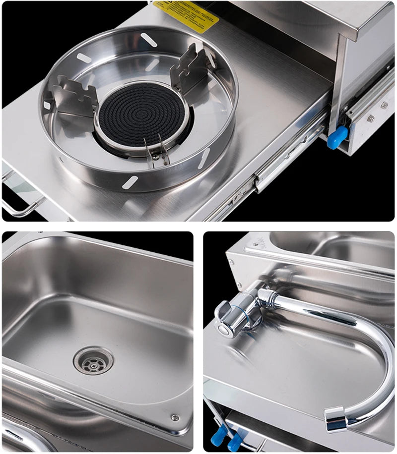 RV Stainless Steel Sink With Gas Stove Slide Out Kitchen For Camper Trailer Caravan Motorhome