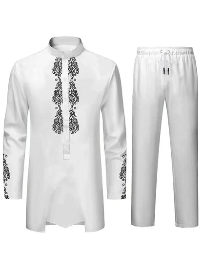 Middle East Islamic Mens Suit Suit Muslim Suit Personalized 3D Printed Pattern Arab Traditional Dress Loose Breathable Two Piece