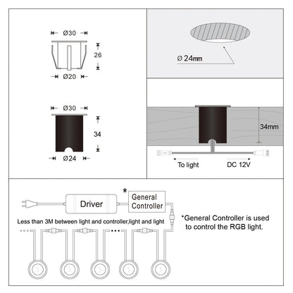 DC12V RGB WIFI LED Recessed Spot Ligths IP67 Outdoor Inground Colorful Lamps for Yard Garden Deck Scenery Pathway Stairs Patio